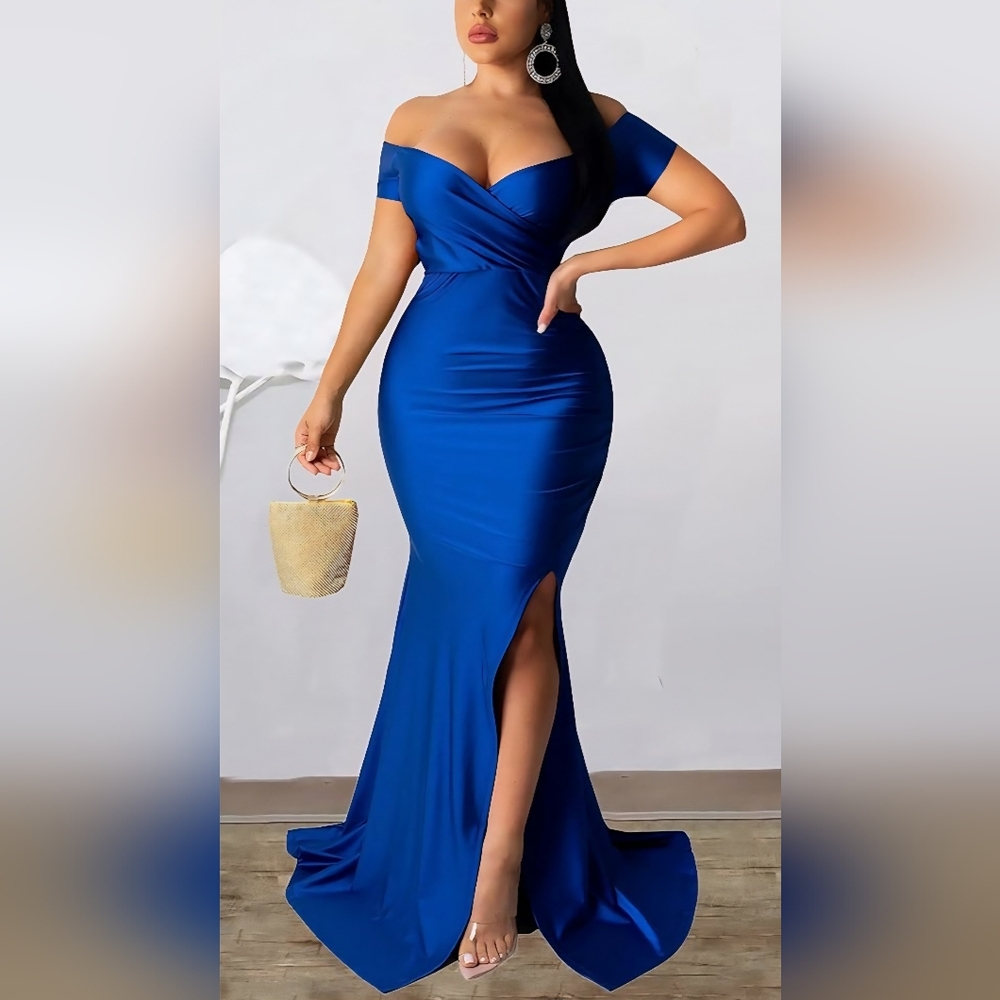 Amazon Women's Off-Shoulder Blue Maxi Dress